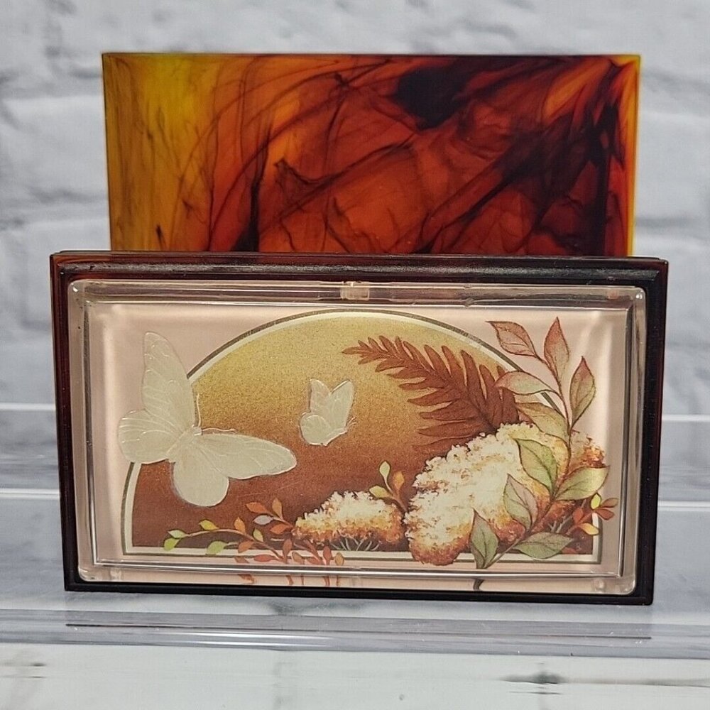 Vintage Hallmark Flights Of Fancy Business Card Holder Butterfly Marbled Lucite
